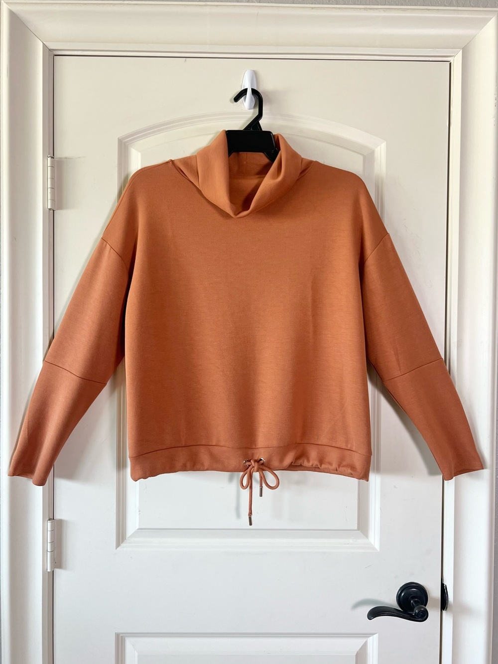 Scoop Scuba Knit Cowl Neck Pullover Tie Bottom Rust Orange size Large